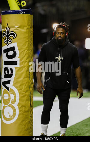 17 septembre 2017 - New Orleans Saints défensive fin Cameron Jordan (94) L'échauffement avant le match entre les New England Patriots et les New Orleans Saints à la Mercedes-Benz Superdome de New Orleans, LA. Stephen Lew/CSM Banque D'Images