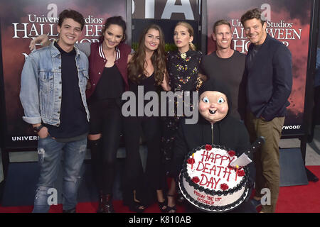 Israël broussard, ruby modine, rachel Matthews, Jessica rothe, Christopher b. landon und jason blum à l'ouverture de la 'Halloween Horror Nights' dans dans les studios Universal. Universal City, l'utilisation dans le monde entier 15.09.2017 | Banque D'Images