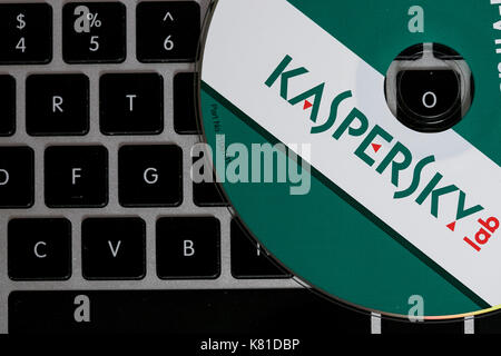 Kaspersky Lab internet security et antivirus produits. le fabricant de logiciel russe a été examinée pour ses liens étroits avec la Russie Banque D'Images