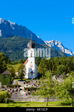 Église paroissiale Saint-Jean-Baptiste, Grainau, Zugspitze, Werdenfelser Land, haute-Bavière, Bavière, Allemagne Banque D'Images