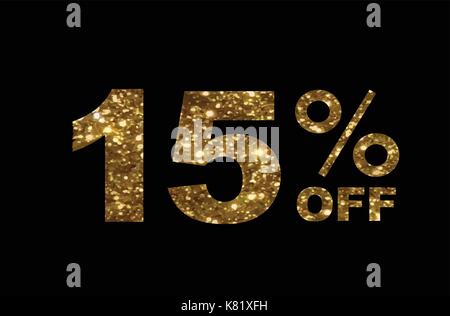 Le vecteur luxury golden glitter 15 % off remise spéciale mot texte Illustration de Vecteur