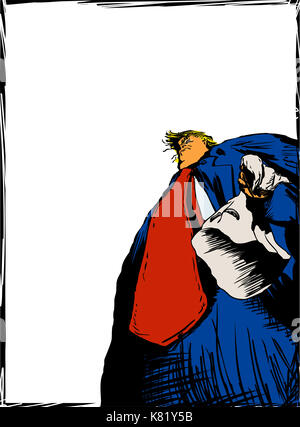 Le 18 septembre 2017. dessin éditorial du président américain Donald Trump tenant un kkk hood Banque D'Images