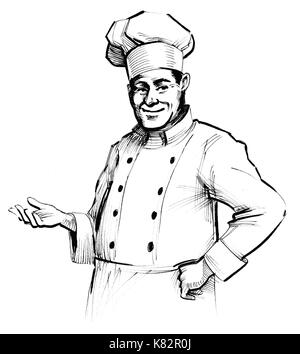 Chef de caractère. Illustration noir et blanc Encre Banque D'Images