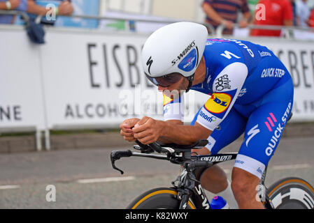 Fernando Gaviria de l'équipe Quick Step Floors participe à la 5e étape du contre-la-montre OVO Energy Tour of Britain Tendring, Clacton, Essex Banque D'Images