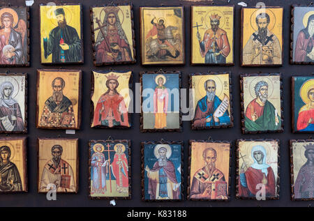 Icônes grecques sur l'affichage dans une boutique dans la ville de Zakynthos, Grèce Banque D'Images