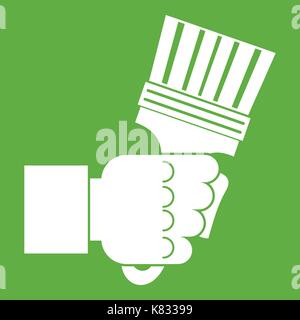 Main tenant une pince avec poignées vert icône Illustration de Vecteur