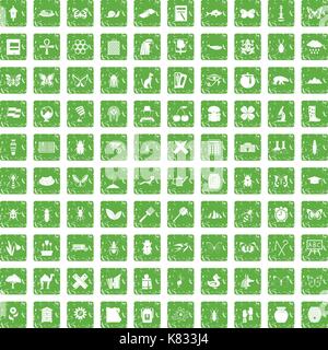 Les insectes 100 icons set grunge green Illustration de Vecteur