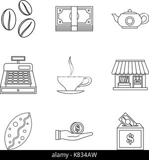 Café style du contour, Icon Set Illustration de Vecteur