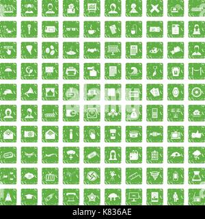 Journaliste 100 icons set grunge green Illustration de Vecteur