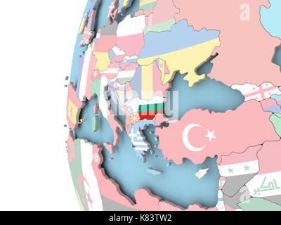 Bulgarie Le monde politique avec le drapeau. 3d illustration. Banque D'Images