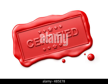 Sceau en cire avec certified mot isolé sur fond blanc Banque D'Images