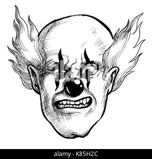 Evil clown. Dessin noir et blanc Encre Banque D'Images