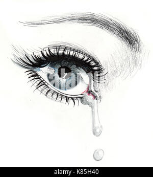 Pleurer les yeux. Encre et aquarelle illustration Banque D'Images