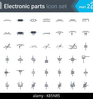 Vector set complet de schéma du circuit électronique et électrique symboles et éléments -Bobines, condensateurs, inductances et condensateurs électriques Illustration de Vecteur