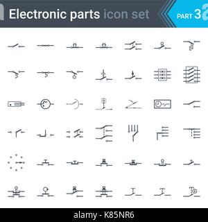 Vector set complet de schéma du circuit électronique et électrique symboles et éléments - les interrupteurs, boutons poussoirs et interrupteurs de circuit Illustration de Vecteur