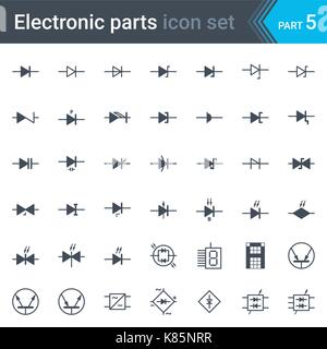 Vector set complet de schéma du circuit électronique et électrique symboles et éléments - Diodes et pont redresseur Illustration de Vecteur