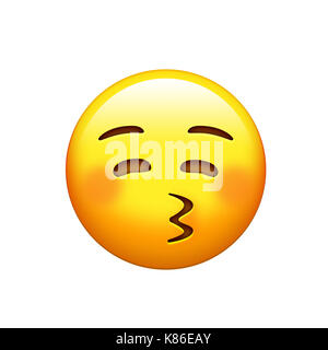 Le smiley jaune isolé face joue rouge avec des baisers bouche icon Banque D'Images