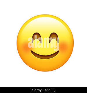 Jaune isolé face avec les joues rouges et les yeux souriants icon Banque D'Images