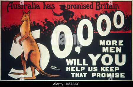 La PREMIÈRE GUERRE MONDIALE un 'l'Australie a promis la Grande-Bretagne 50 000 plus d'hommes. Allez-vous nous aider à tenir cette promesse' poster Banque D'Images