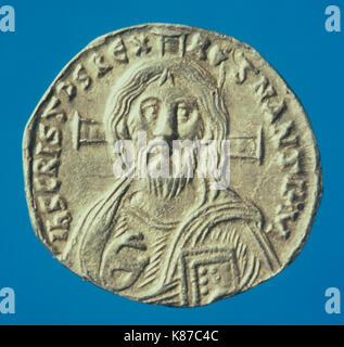 Monnaie byzantine avec la tête de Christ Banque D'Images