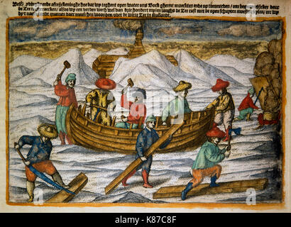 William Barents et son équipage piégés dans l'Arctique au cours de leur troisième expédition de 1596. Dirigée par le navigateur et explorateur hollandais Barents William Banque D'Images