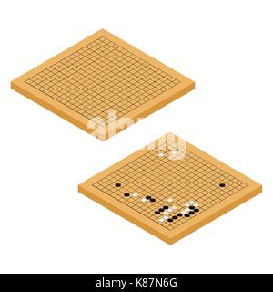 Vector illustration perspective isométrique 3d traditionnel, japonais jeu de stratégie. Le jeu de go, igo, rendez-board et bol, yundzi. Illustration de Vecteur
