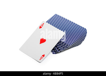 Le jeu des cartes à jouer avec Ace of Hearts isolé sur fond Banque D'Images