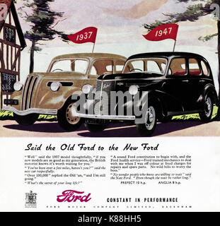 1940 old vintage publicité publicité originale nouveaux véhicules de ford prefect & anglia à circa 1947 magazine quand les stocks étaient encore limitée au titre de rationnement de l'après-guerre Banque D'Images