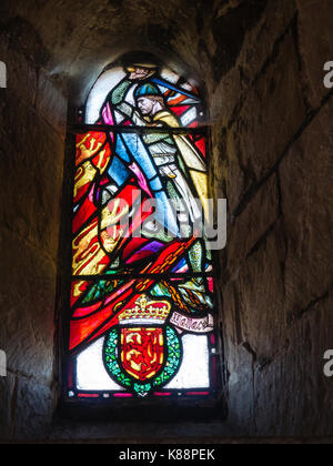 Wallace Vitred Glass Window, St Margret's Chapel, la partie la plus ancienne du château d'Édimbourg, Edimbourg, Ecosse, Royaume-Uni, GB. Banque D'Images