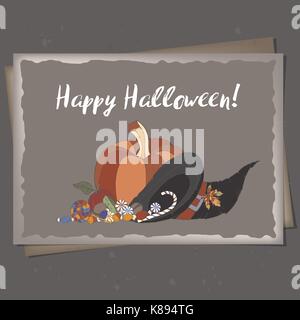 Carte de souhaits pour l'halloween en se fondant sur des éléments dessinés à la main. Illustration de Vecteur