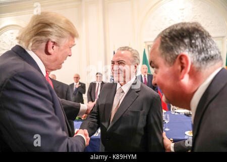 New York, États-Unis. 18 septembre 2017. Le président brésilien Michel Temer lors d'un dîner organisé par le président des États-Unis, Donald Trump à l'hôtel Lotte New York Palace à Manhattan, dans la ville de New York, le lundi 18. Craignant demain ouvrira la 72ème Assemblée générale des Nations Unies crédit: Brésil photo Press/Alay Live News Banque D'Images