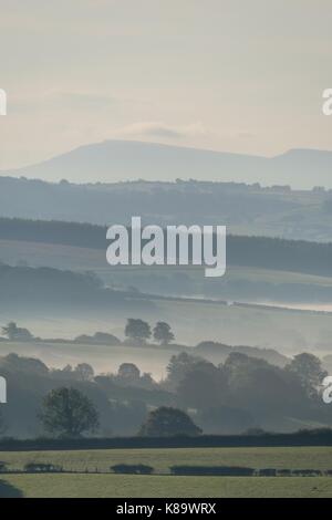 Ceredigion, pays de Galles, Royaume-Uni. 19 sep 2017. uk weather : brouillard lourd remplit la belle vallée aeron dans Ceredigion, pays de Galles, de l'ouest sur un lumineux, ensoleillé et chaud matin de septembre crédit : Keith morris/Alamy live news Banque D'Images