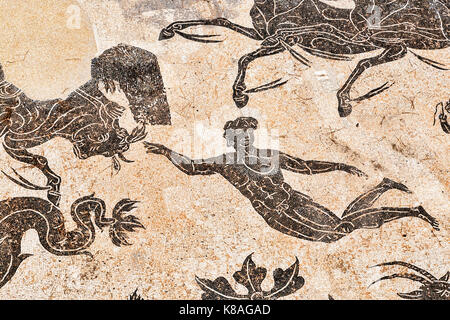 Détail de la mosaïque du triomphe de Neptune dans le frigidarium des thermes de Neptune à Ostia Antica - Rome, Italie Banque D'Images