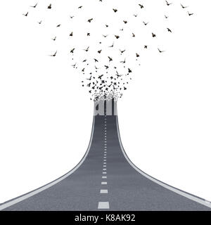 Route de la liberté, une voie conduisant à la liberté ou à l'autoroute qui monte et se transformer en vol des oiseaux comme une métaphore d'affaires de succès. Banque D'Images