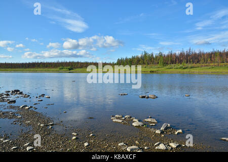 Le sanglot river dans l'Oural polaire du nord. paysage de l'eau. Banque D'Images