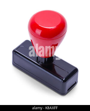 Poignée rouge rubber stamper isolé sur fond blanc. Banque D'Images