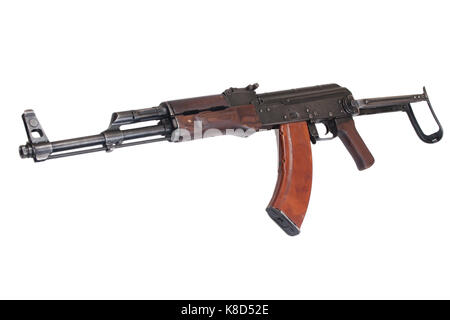 Akms (Avtomat Kalashnikova) airborn version du fusil d'assaut Kalachnikov sur blanc Banque D'Images