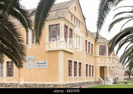 Swakopmund, Namibie - 30 juin 2017 : le Namib high school à Swakopmund, dans le désert du Namib sur la côte atlantique de la namibie Banque D'Images