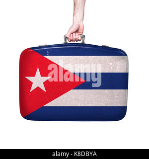 Cuba drapeau sur une valise en cuir vintage. Banque D'Images