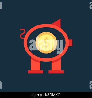 Tirelire rouge avec coins à l'intérieur Illustration de Vecteur