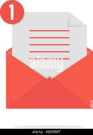 Enveloppe ouverte rouge avec liste de contrôle et ombre Illustration de Vecteur