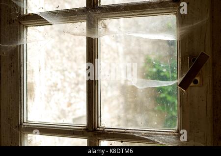 Vieille fenêtre avec d'araignée Banque D'Images
