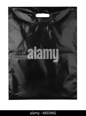 Vue avant du sac en plastique blanc avec poignée isolated on white Banque D'Images