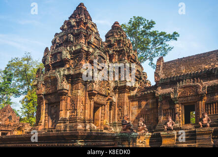 Mandapa, khmer-hindu temple Banteay Srei, parc archéologique d'angkor, la province de Siem Reap, Cambodge Banque D'Images