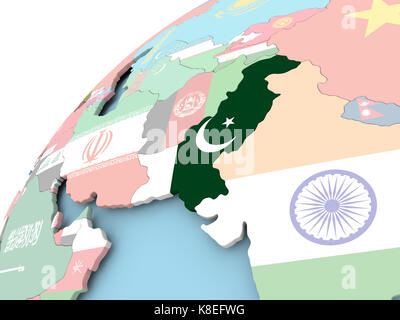 La carte du Pakistan le monde politique intégré avec drapeau. 3d illustration. Banque D'Images