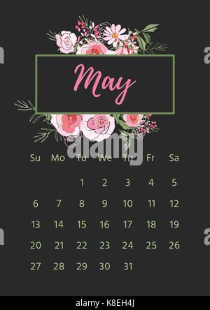 Calendrier floral vintage 2018 Illustration de Vecteur