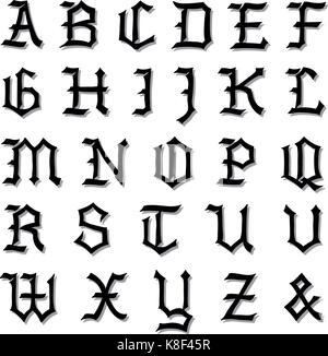 Vector illustration d'un Alphabet gothique dessiné à la main vintage en majuscules, écrit en noir Illustration de Vecteur