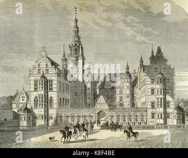 Le Danemark. Copenhague. château de Frederiksborg, un complexe palatial en hillerod. Il a été construit comme une résidence royale pour le roi Christian IV DE Danemark-la Norvège au début du 17e siècle. façade sud. gravure, 'l'univers illustre', 1862 Banque D'Images