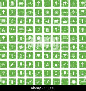 100 light source icons set grunge green Illustration de Vecteur