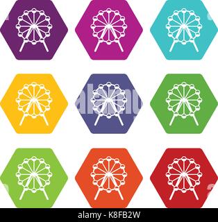 Singapore Flyer, plus grande roue du monde de l'hexaèdre couleur icon set Illustration de Vecteur